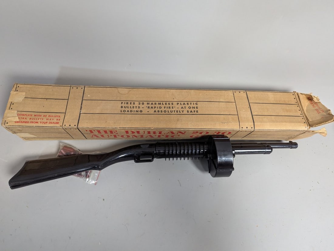 Vintage Durlan 20-30 Automatic Toy Gun with Original Box and Bullets Collectible Classic - 5