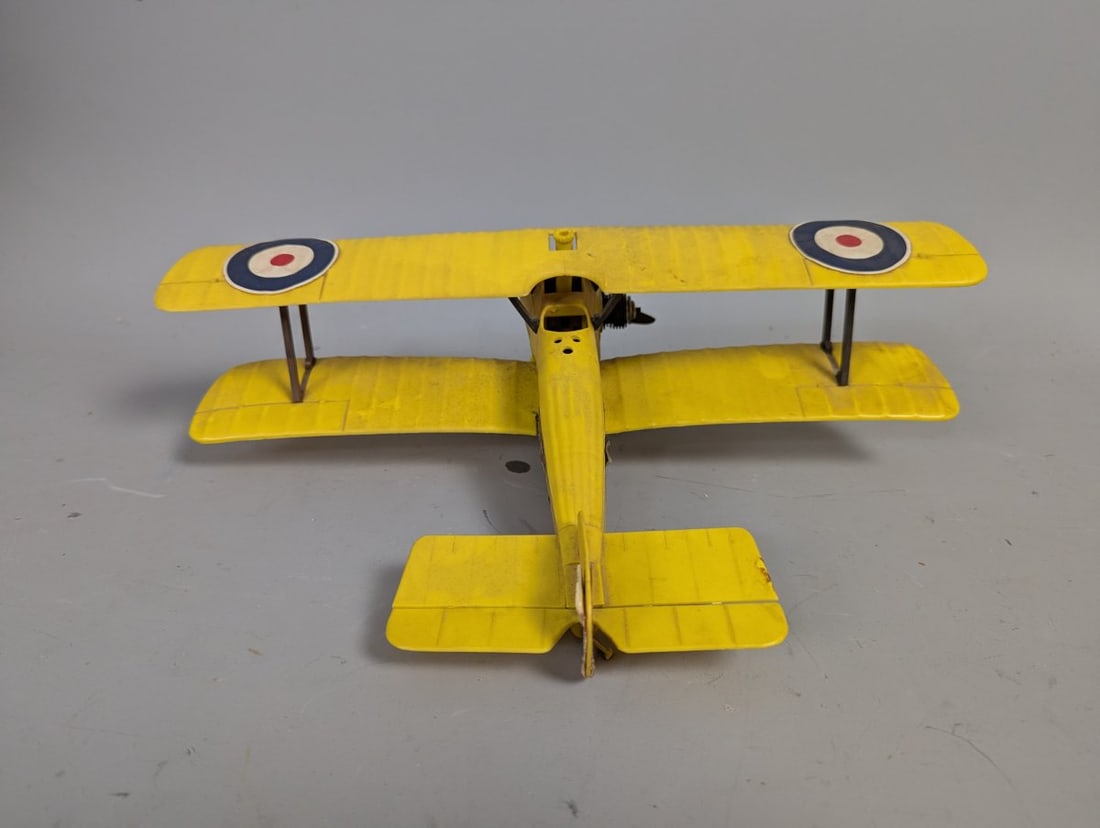 Vintage Testors RAF Style Biplane Control Line Model Airplane Yellow Color Scheme - 4