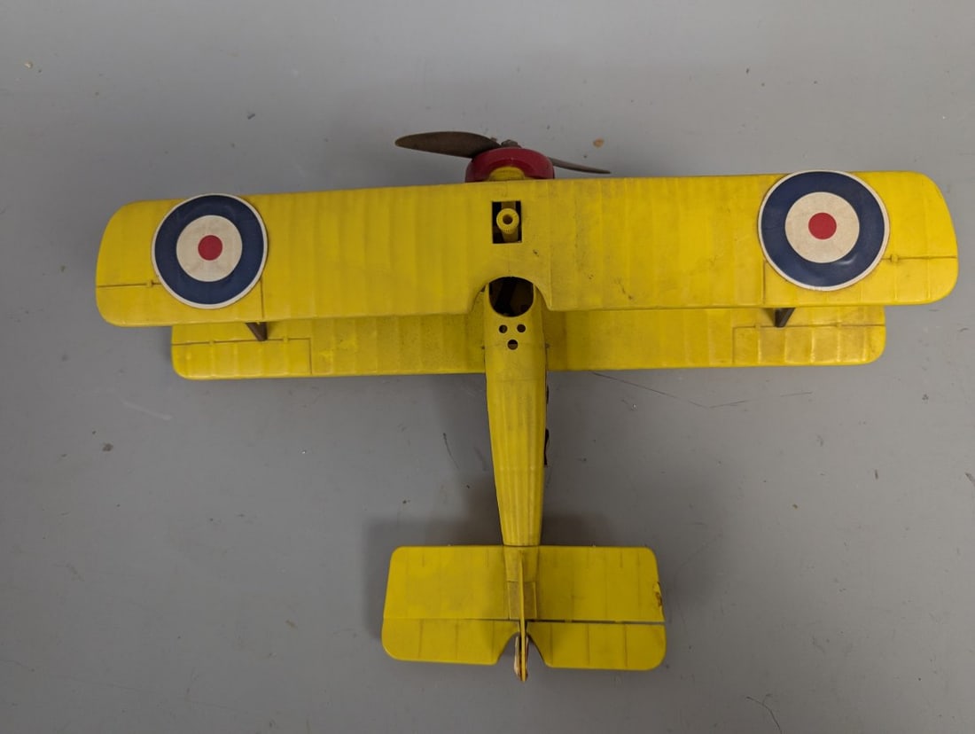 Vintage Testors RAF Style Biplane Control Line Model Airplane Yellow Color Scheme - 5