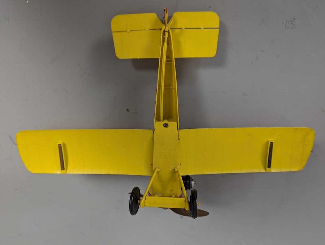 Vintage Testors RAF Style Biplane Control Line Model Airplane Yellow Color Scheme - 6
