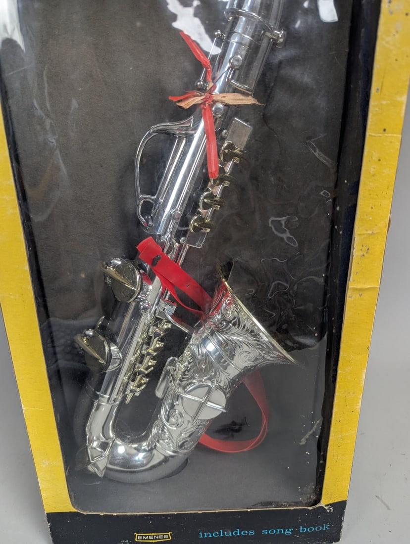 Vintage Emenee Silver Saxophone Toy Musical Instrument in Original Box Collectible - 3
