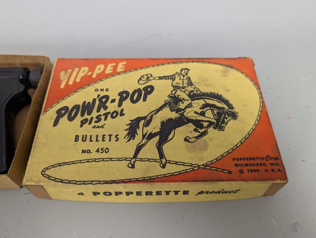 Vintage 1949 Kelmar Pow'r Pop Cork Pistol Toy with Original Box and Accessories - 2