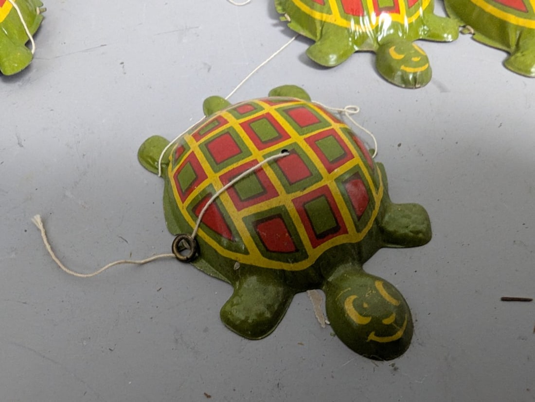 Vintage Tin Lithograph Turtle Pull-String Noisemaker Toys Lot of 12 New Old Stock - 5