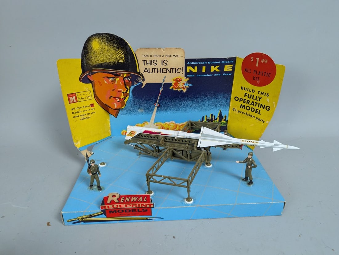 Vintage Renwal Blueprint Models Nike Missile Store Display Cold War Classic Collectible: **Important** Please read below description on how to avoid high shipping costs. Presenting a Vintage Renwal Blueprint Models Nike Missile Store Display, measuring 10 high x 14 x 14. This original