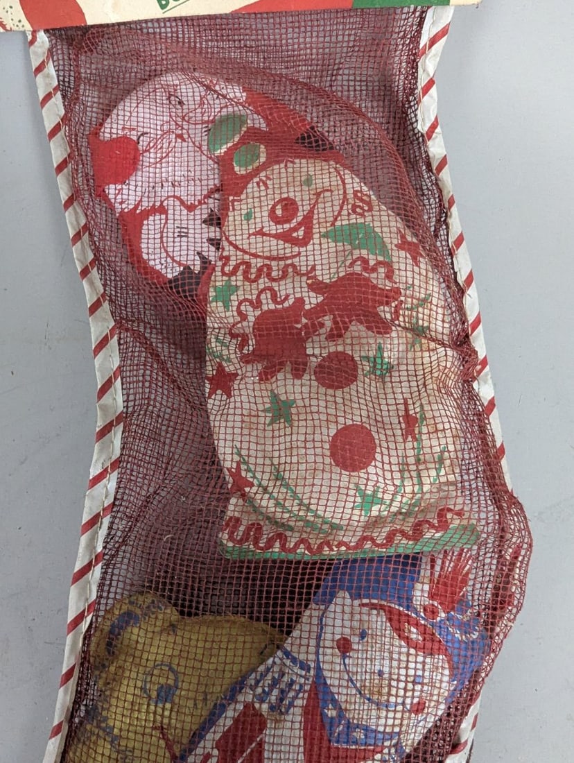 Vintage Mid-Century Christmas Stocking with Toys Cuddles Skippy Bobo Nostalgic DÃ©cor - 3