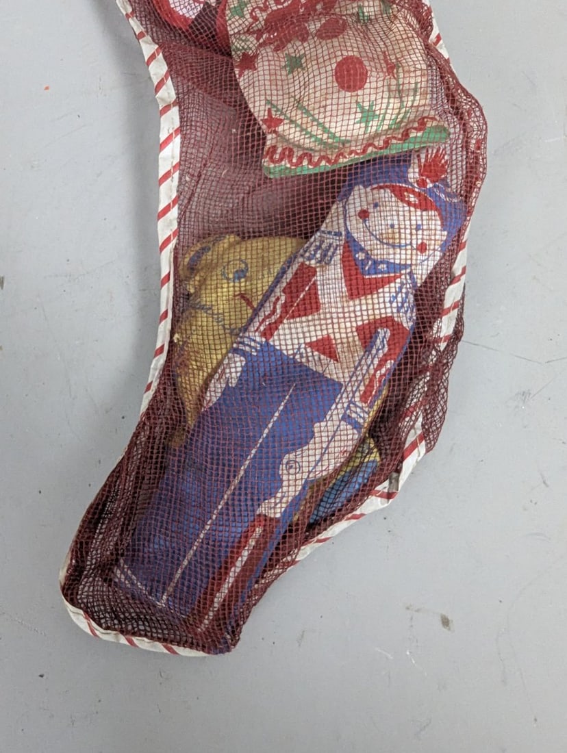 Vintage Mid-Century Christmas Stocking with Toys Cuddles Skippy Bobo Nostalgic DÃ©cor - 4
