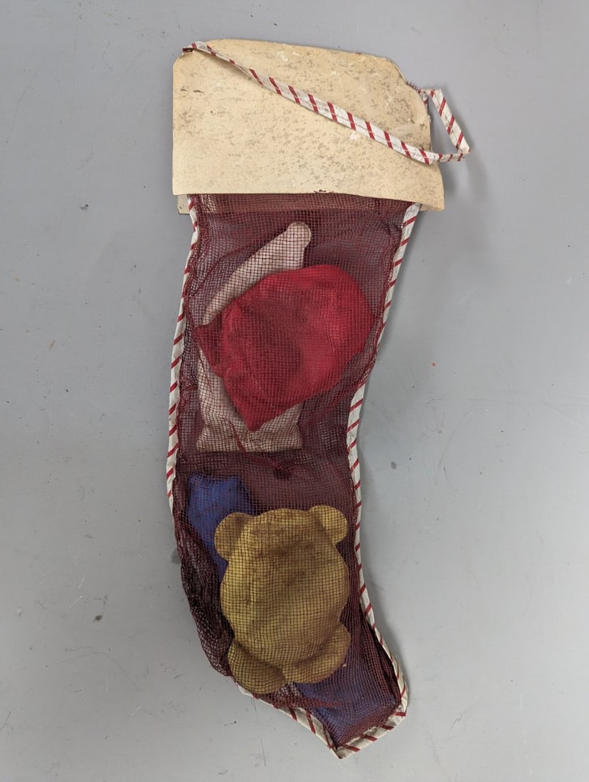 Vintage Mid-Century Christmas Stocking with Toys Cuddles Skippy Bobo Nostalgic DÃ©cor - 5