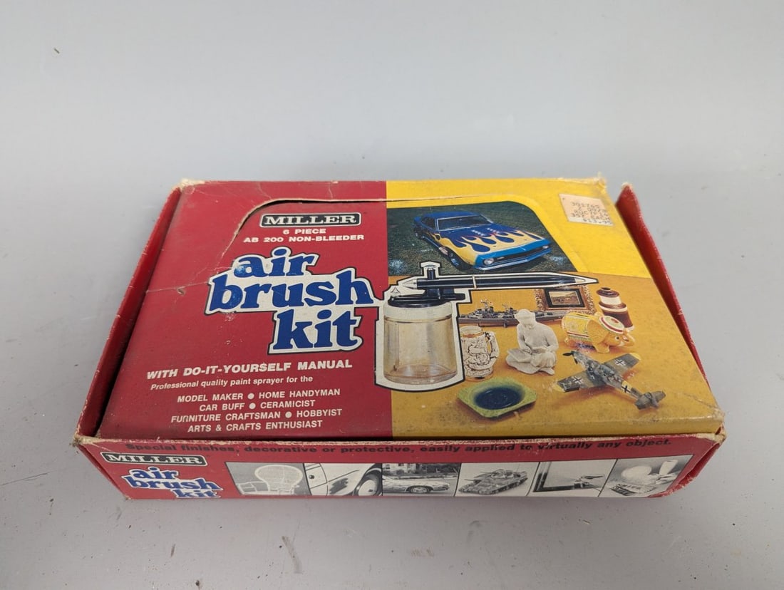 Vintage Miller Non-Bleeder Air Brush Kit 6-Piece Hobby Tool Sealed in Box: **Important** Please read below description on how to avoid high shipping costs. This Vintage Miller 6-Piece AB 200 Non-Bleeder Air Brush Kit is new old stock (NOS) and unopened, with contents still