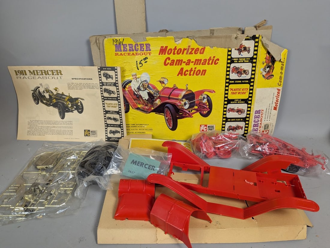 ITC Model Craft 1911 Mercer Raceabout Motorized Cam-a-matic Action Model Kit: **Important** Please read below description on how to avoid high shipping costs. Up for auction is an ITC Model Craft 1911 Mercer Raceabout Motorized Cam-a-matic Action Model Kit (No. 3637). This