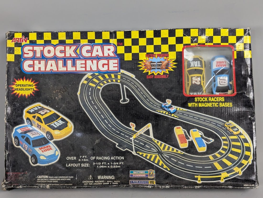 Vintage Artin Stock Car Challenge Slot Car Race Set 10120A Retro Racing Game: **Important** Please read below description on how to avoid high shipping costs. Up for auction is a New Old Stock (NOS) Artin Stock Car Challenge Slot Car Race Set (Item No. 10120A). This vintage toy