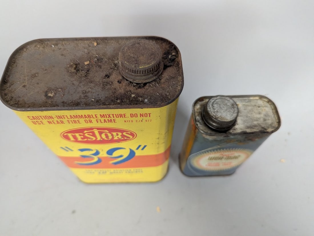 Vintage Model Engine Fuel Can Collection Testors AMF Wen-Mac Petroliana Display - 2