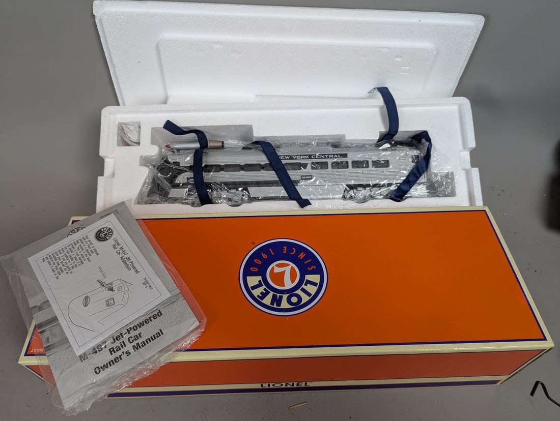 Lionel 6-38401 New York Central M-497 Jet-Powered Budd Rail Car Rare Collectible: **Important** Please read below description on how to avoid high shipping costs. Presenting the Lionel 6-38401 New York Central M-497 Jet-Powered Budd Rail Car. This exceptional piece measures 21 x 7