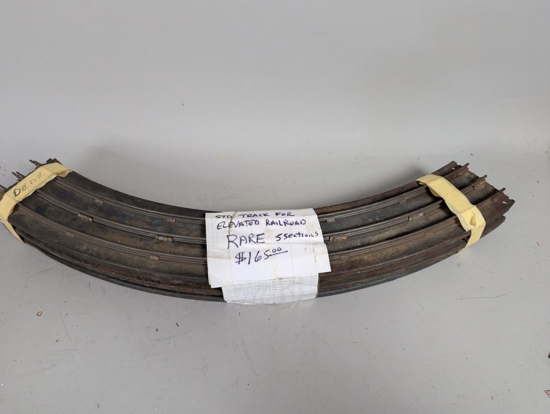 Set of 5 Antique Standard Gauge Elevated Curved Train Track Sections - Vintage Collectible: **Important** Please read below description on how to avoid high shipping costs. Discover this exceptional lot of 5 Antique elevated standard gauge curved train track sections, measuring 27 long x 4 x