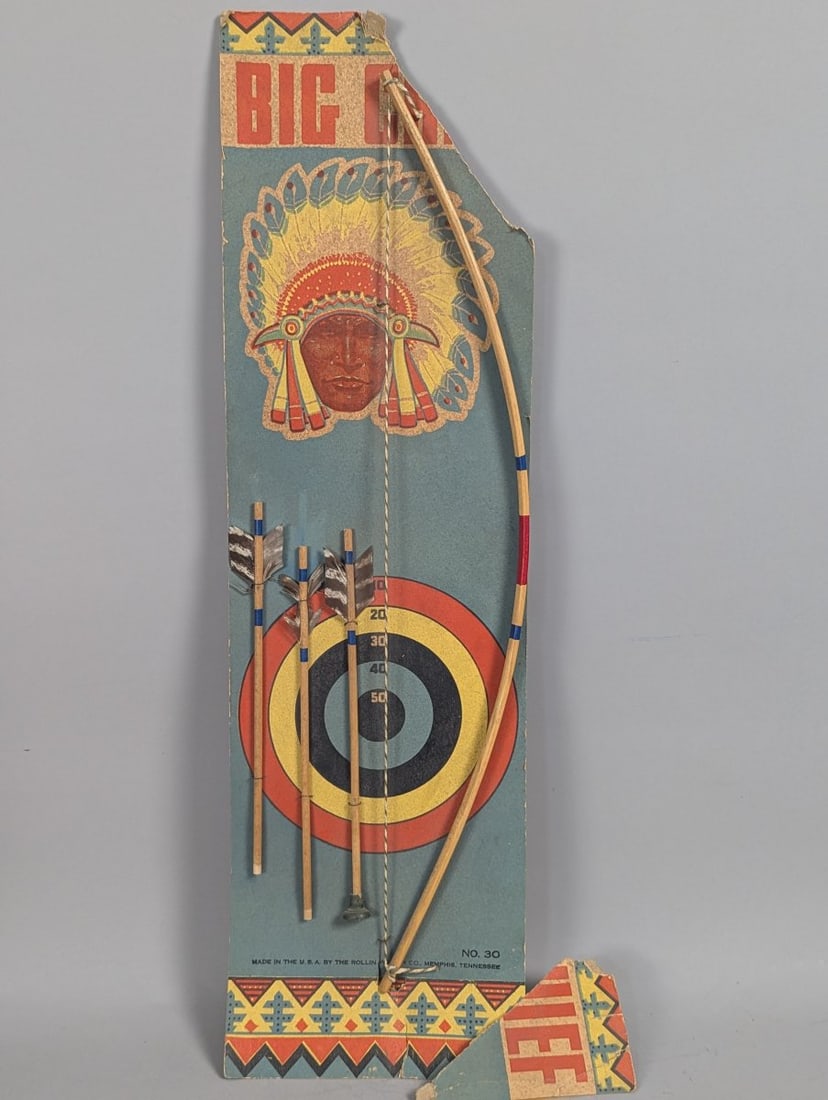Vintage Rollin Wilson Co Big Chief No 30 Toy Archery Set Classic Collectible: **Important** Please read below description on how to avoid high shipping costs. Presenting a Vintage Rollin Wilson Co. 'Big Chief' No. 30 Toy Archery Set, measuring 9 1/2 x 33 x 1. This iconic piece