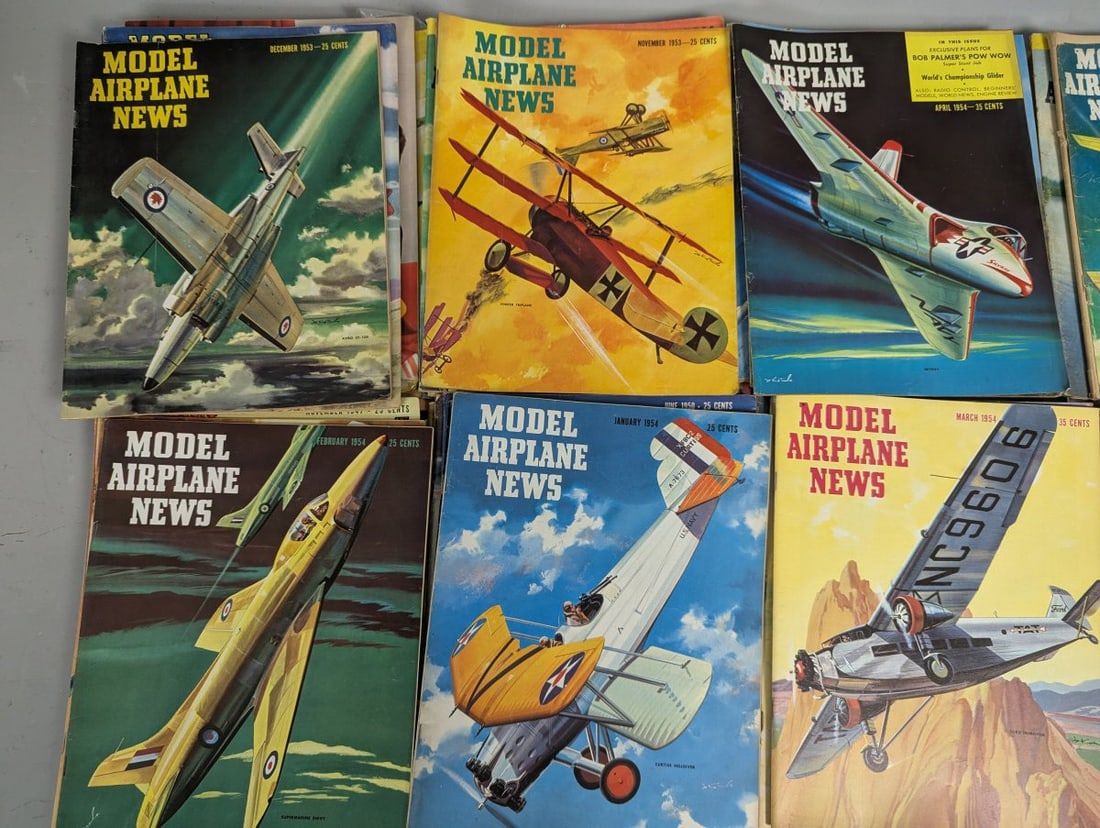 Lot of 54 Model Airplane News Magazines 1930s-1960s Vibrant Covers for Collectors - 8