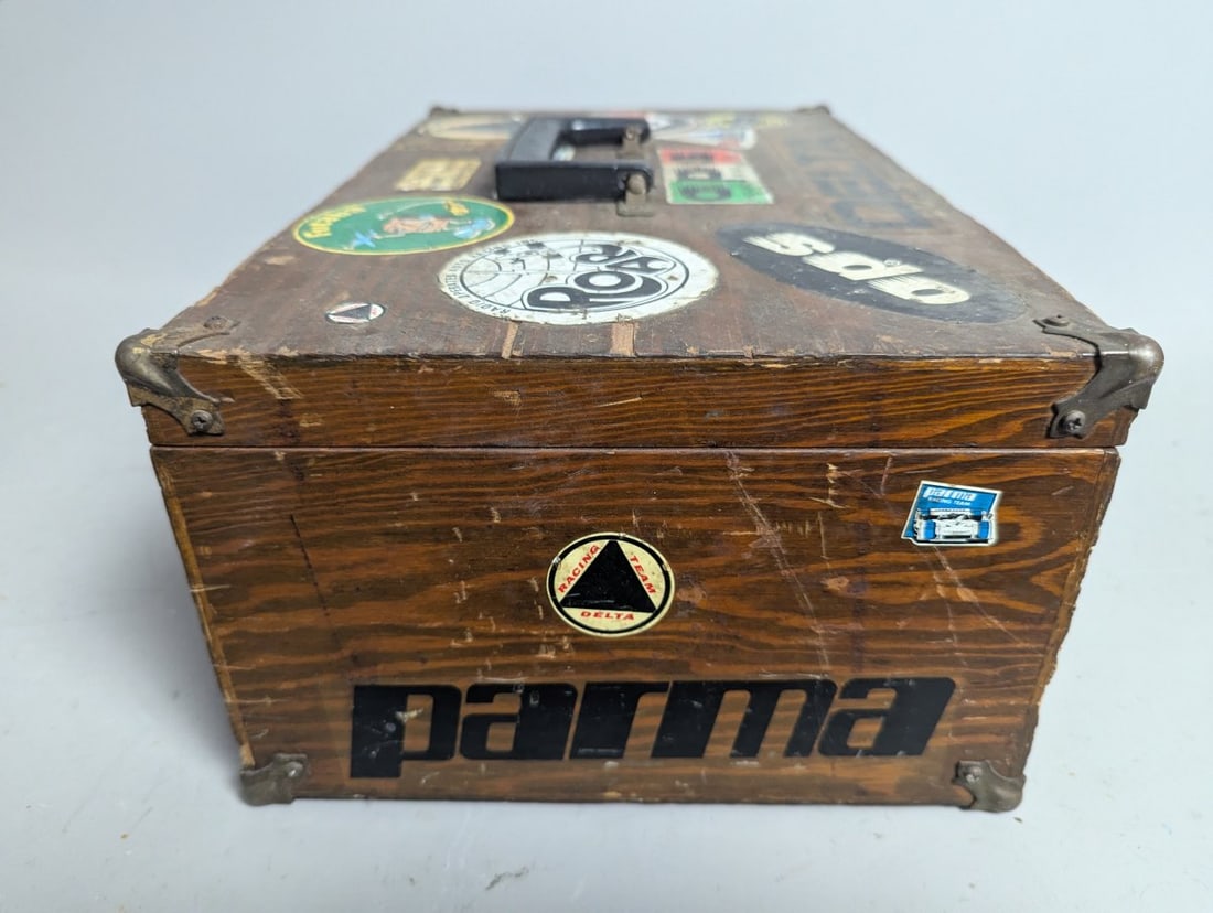 Vintage Wooden Slot Car Hobby Case with Stickers and Classic Pit Box Style - 6