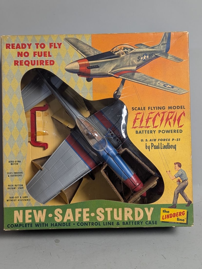 Lindberg Line Electric P-51 Mustang Model Airplane Vintage Toy Collectible Kit CL954: **Important** Please read below description on how to avoid high shipping costs. Up for auction is a complete vintage toy set featuring the Lindberg Line Electric U.S. Air Force P-51 Scale Flying