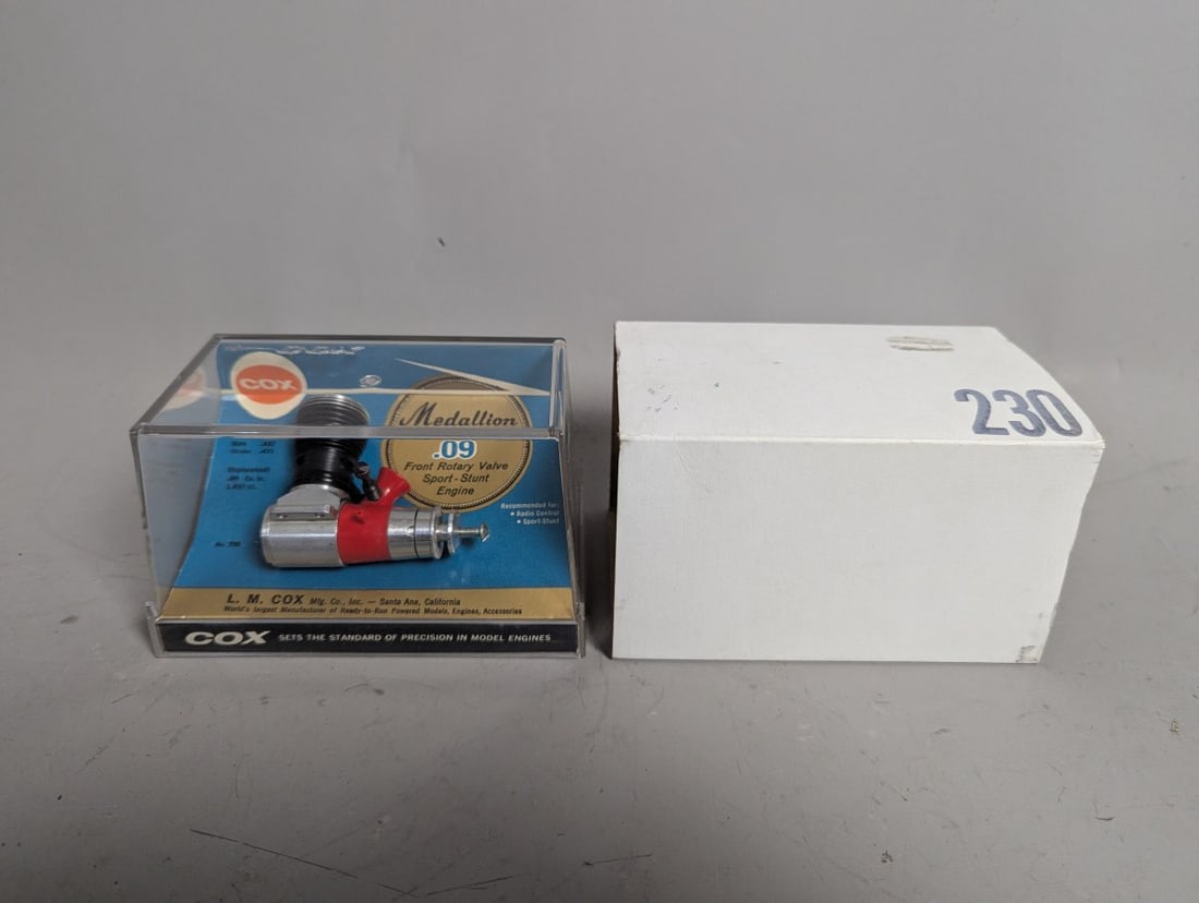 Cox Medallion .09 Front Rotary Valve Sport-Stunt Engine Collectible Model Airplane Engine: **Important** Please read below description on how to avoid high shipping costs. Introducing the Cox Medallion .09 Front Rotary Valve Sport-Stunt Engine, a prized addition for collectors and model
