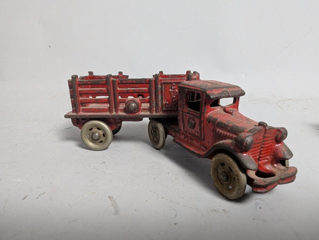 Vintage Champion Cast Iron Stake Bed Tractor-Trailer Truck Pre-WWII Collectible Toy - 2