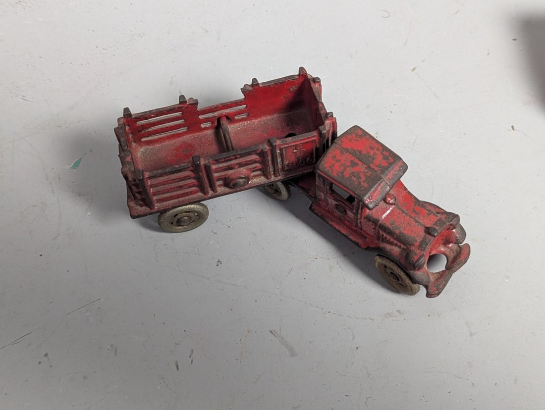 Vintage Champion Cast Iron Stake Bed Tractor-Trailer Truck Pre-WWII Collectible Toy - 3