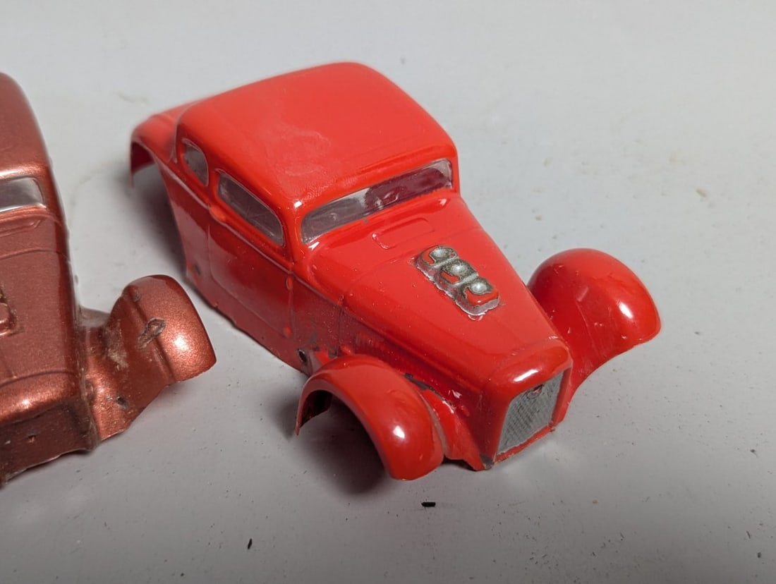 Vintage 1960s Slot Car Parts Lot - 1930s Ford Coupe Bodies, Chassis, Wheels Collection - 2
