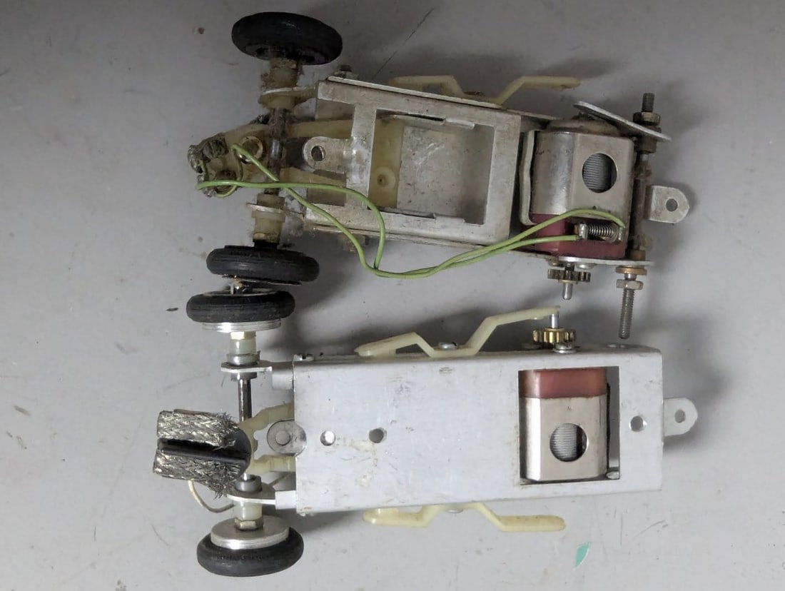 Vintage 1960s Slot Car Parts Lot - 1930s Ford Coupe Bodies, Chassis, Wheels Collection - 7