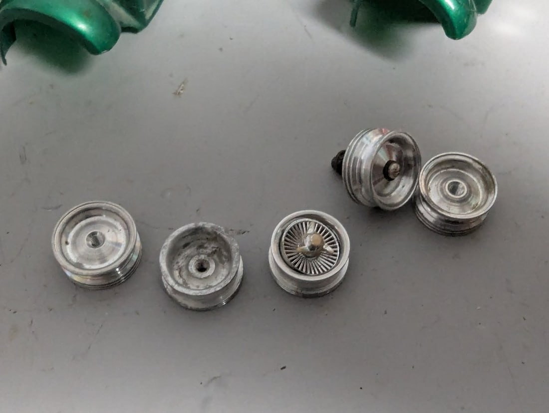 Vintage 1960s Slot Car Parts Lot - 1930s Ford Coupe Bodies, Chassis, Wheels Collection - 8