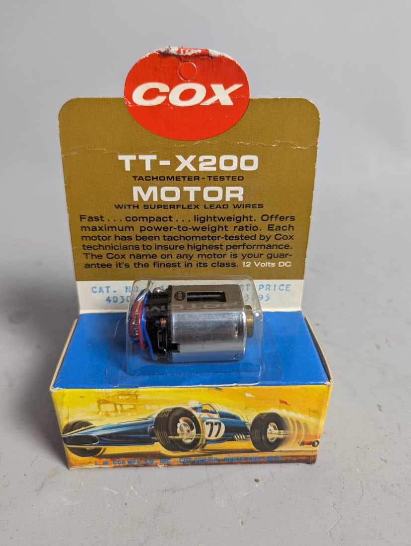 Cox TT-X200 Tachometer-Tested Slot Car Motor Vintage NOS Collectible Model: **Important** Please read below description on how to avoid high shipping costs. Up for auction is a rare Cox TT-X200 Tachometer-Tested Slot Car Motor, a true piece of vintage memorabilia! This New