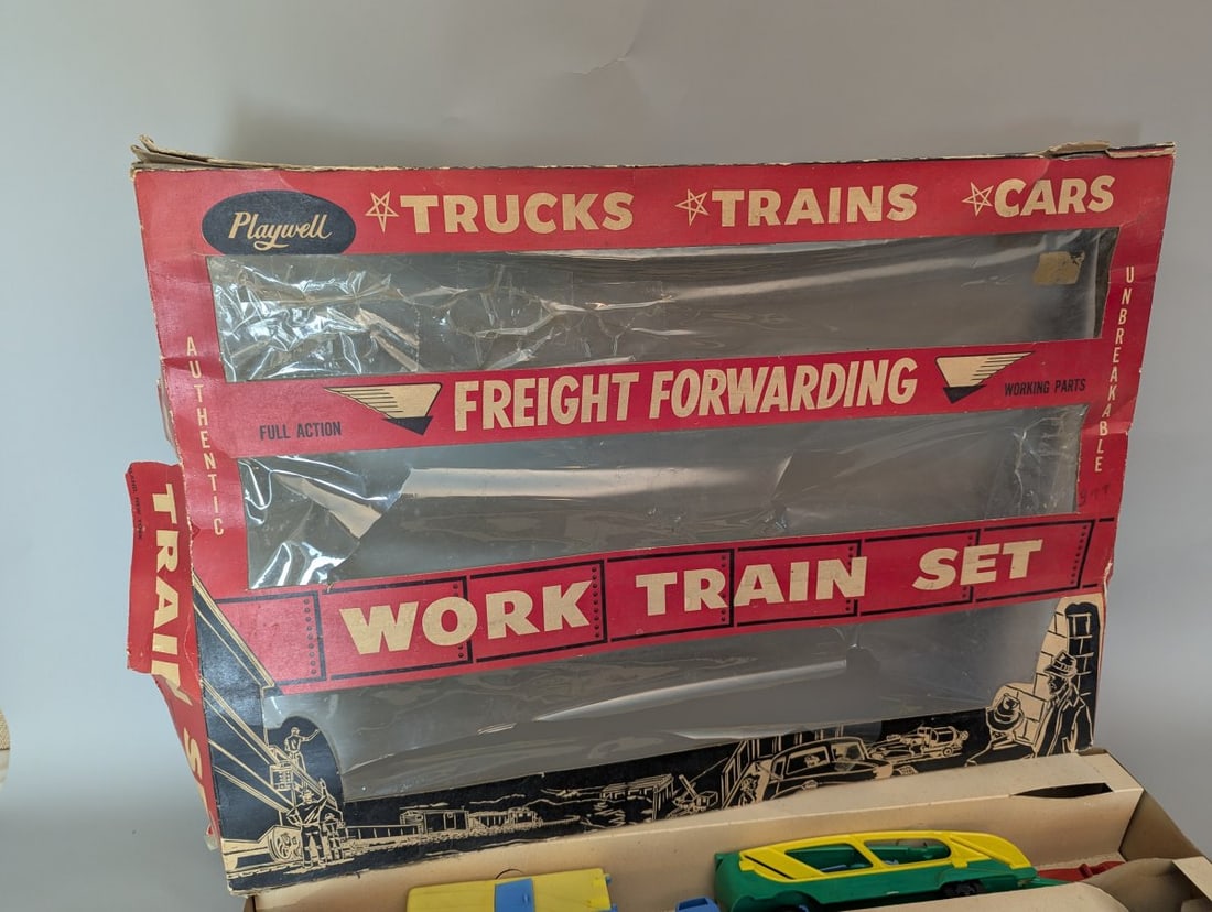 Vintage Playwell Freight Forwarding Work Train Set Colorful Unplayed-with Toy Vehicles - 2