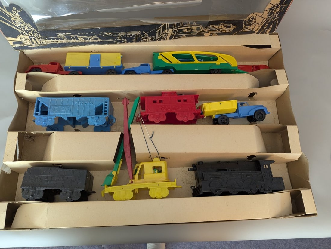 Vintage Playwell Freight Forwarding Work Train Set Colorful Unplayed-with Toy Vehicles - 3