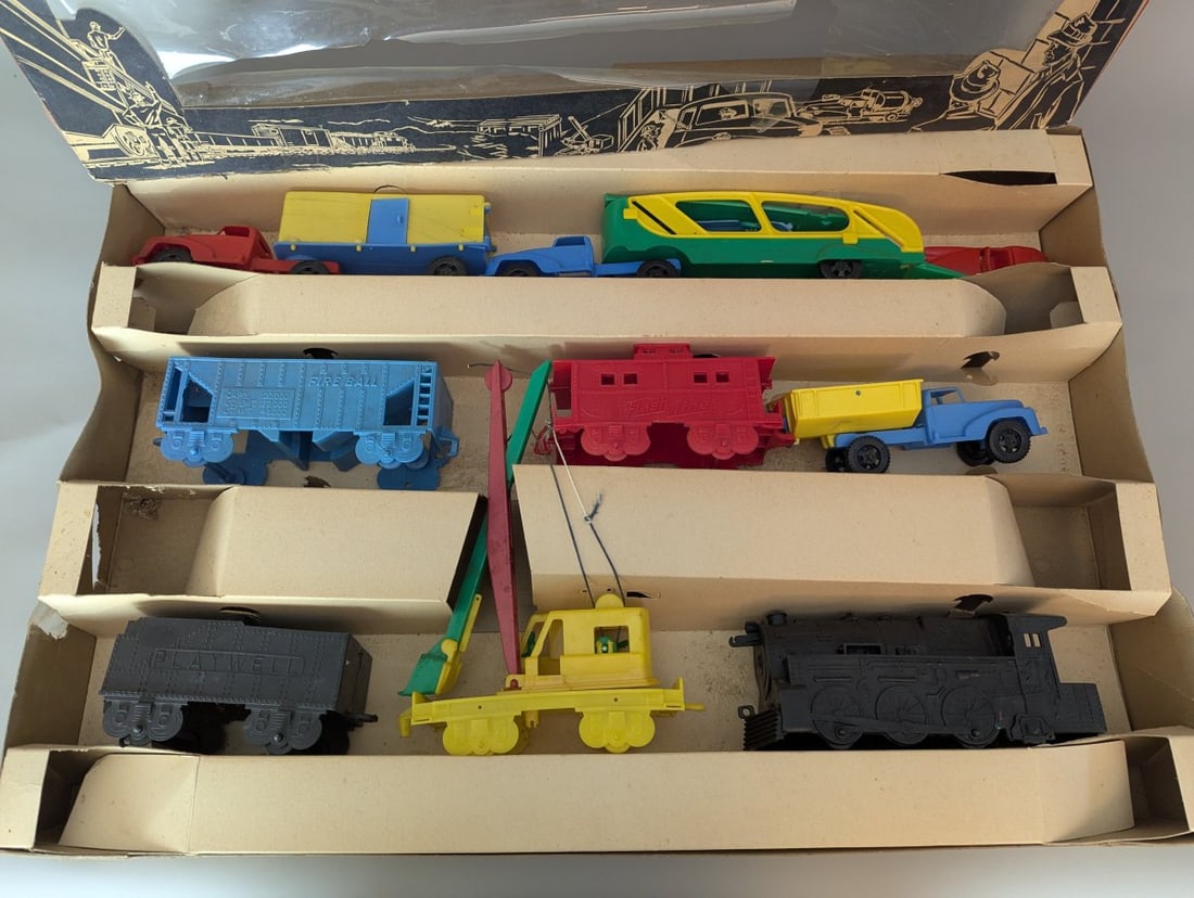 Vintage Playwell Freight Forwarding Work Train Set Colorful Unplayed-with Toy Vehicles - 4