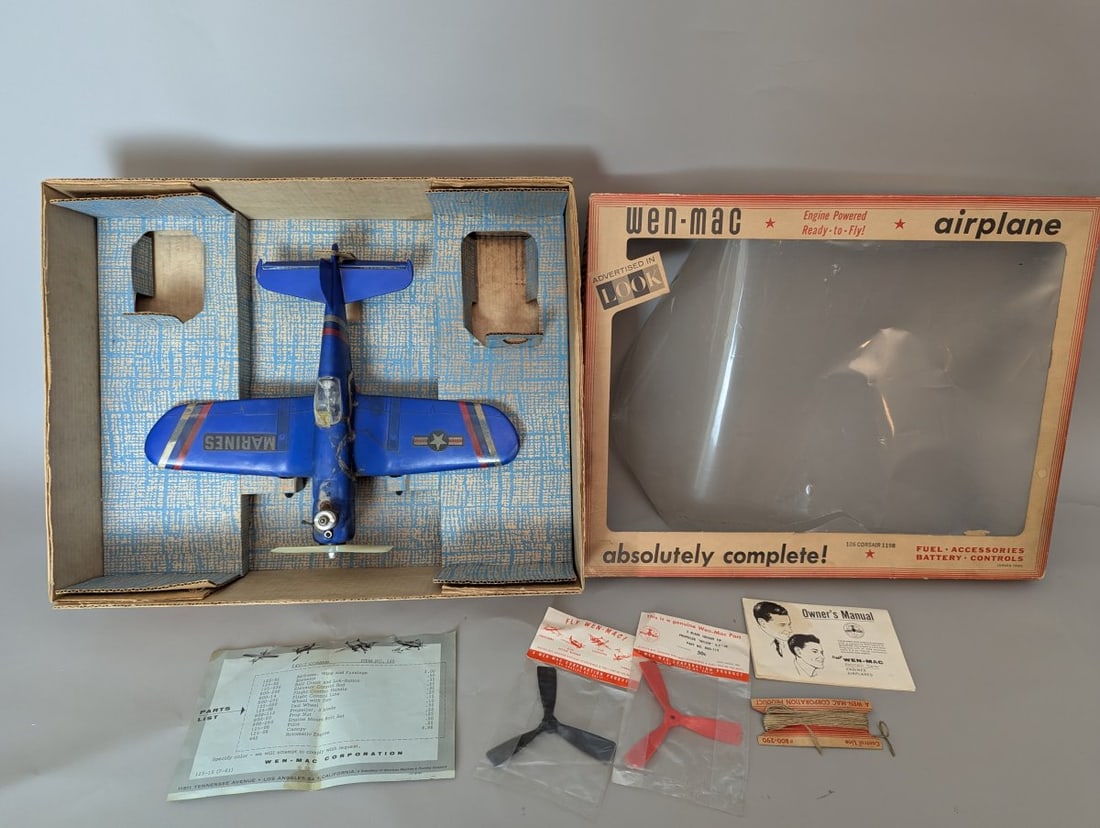Wen-Mac AMF F4U-7 Corsair Challenger Gas Powered Model Airplane Set: **Important** Please read below description on how to avoid high shipping costs. This vintage Wen-Mac AMF F4U-7 Corsair 'Challenger' Gas Powered Model Airplane Set is a collectible gem for aviation en
