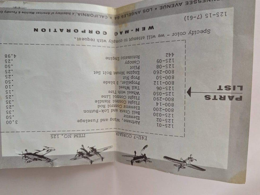 Wen-Mac AMF F4U-7 Corsair Challenger Gas Powered Model Airplane Set - 5