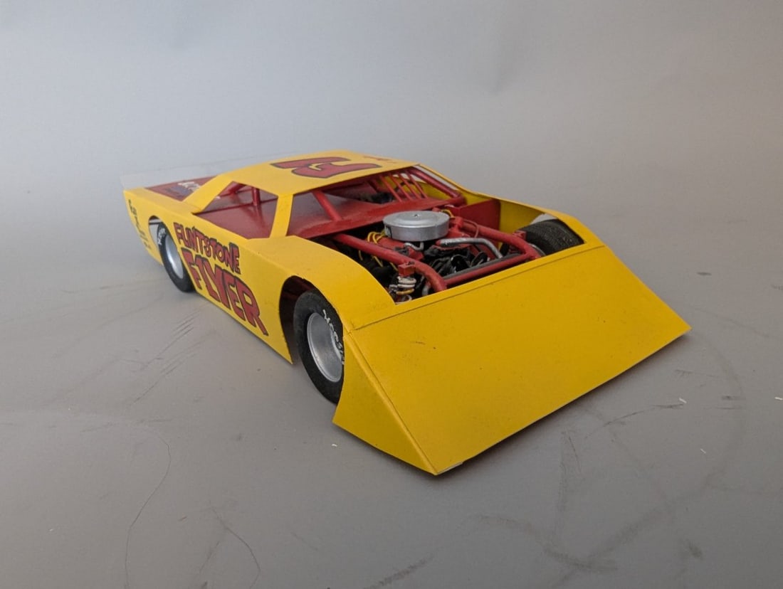 Custom Built 'Flintstone Flyer' Dirt Late Model Race Car by Jimmy Flintstone: **Important** Please read below description on how to avoid high shipping costs. Up for auction is a unique custom built 'Flintstone Flyer' dirt late model race car by renowned artist Jimmy