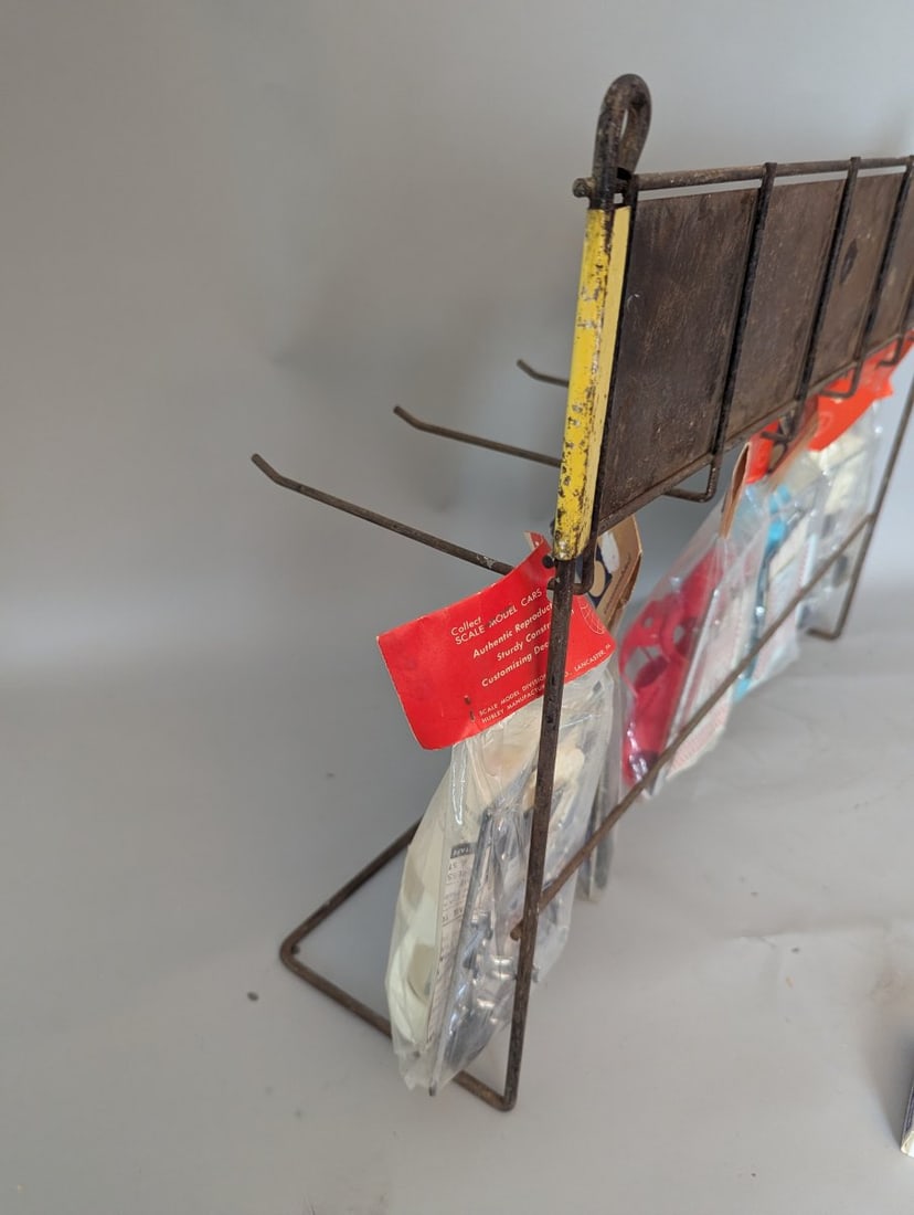 Vintage Hubley International Cars Model Kits Store Display Rack with 6 New Old Stock Kits - 13