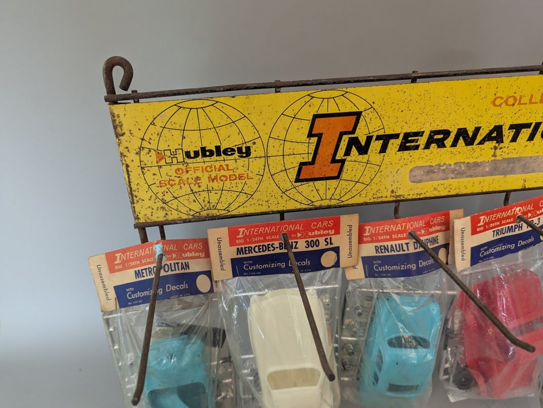 Vintage Hubley International Cars Model Kits Store Display Rack with 6 New Old Stock Kits - 2
