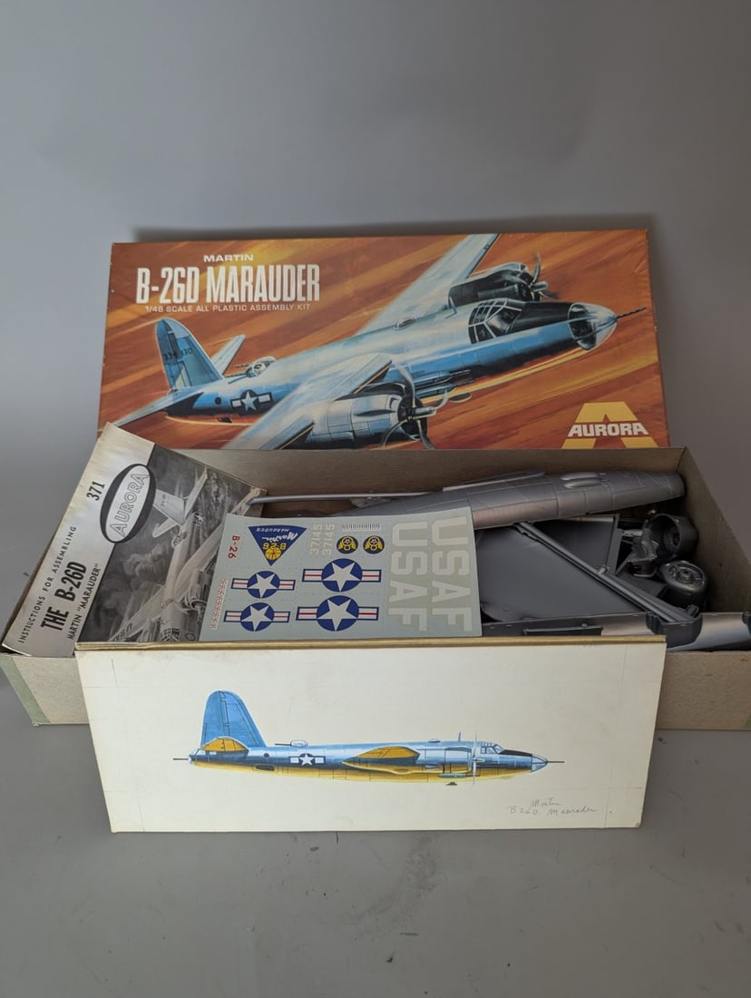 Aurora Martin B-26D Marauder Model Kit with Original Artwork Rare Collector Set: **Important** Please read below description on how to avoid high shipping costs. Presenting a remarkable collector's set featuring the Aurora Martin B-26D Marauder 1/48 Scale Model Kit and the origina
