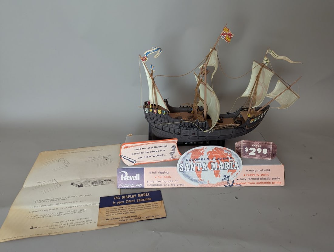 Vintage 1956 Revell Columbus Flagship Santa Maria Store Display Model for Collectors: **Important** Please read below description on how to avoid high shipping costs. Own a piece of model history with this vintage 1956 Revell 'Columbus' Flagship Santa Maria store display model.