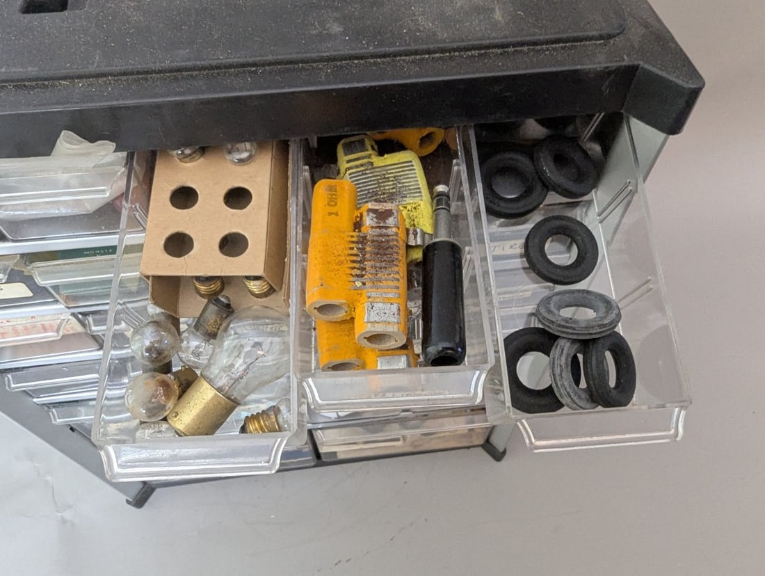Vintage Slot Car Parts Collection in Multi-Drawer Storage Cabinet by Ulrich and More - 3