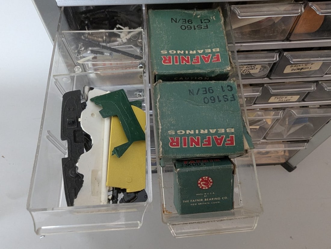 Vintage Slot Car Parts Collection in Multi-Drawer Storage Cabinet by Ulrich and More - 5