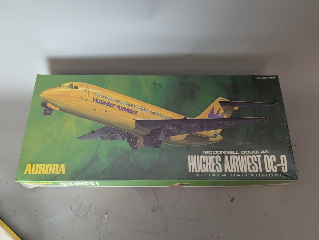 Aurora Hughes Airwest DC-9 Model Kit #386 with Signed Box Art by J. Amendola - 2