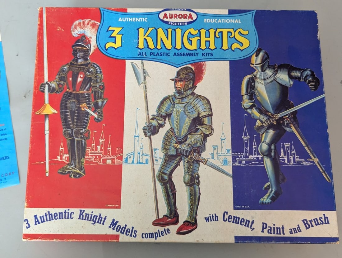 Vintage 1957 Aurora 3 Knights Plastic Assembly Model Kit Unbuilt Collectible Set - 2