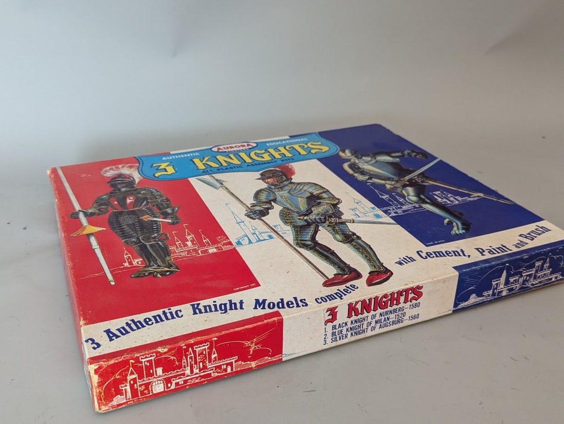 Vintage 1957 Aurora 3 Knights Plastic Assembly Model Kit Unbuilt Collectible Set - 6