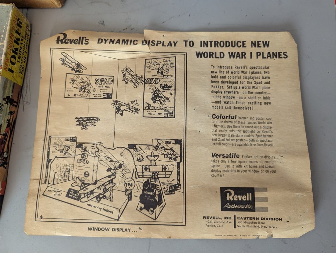 1957 Revell Fokker Triplane Model Kit Complete Store Display Set with Original Materials - 6