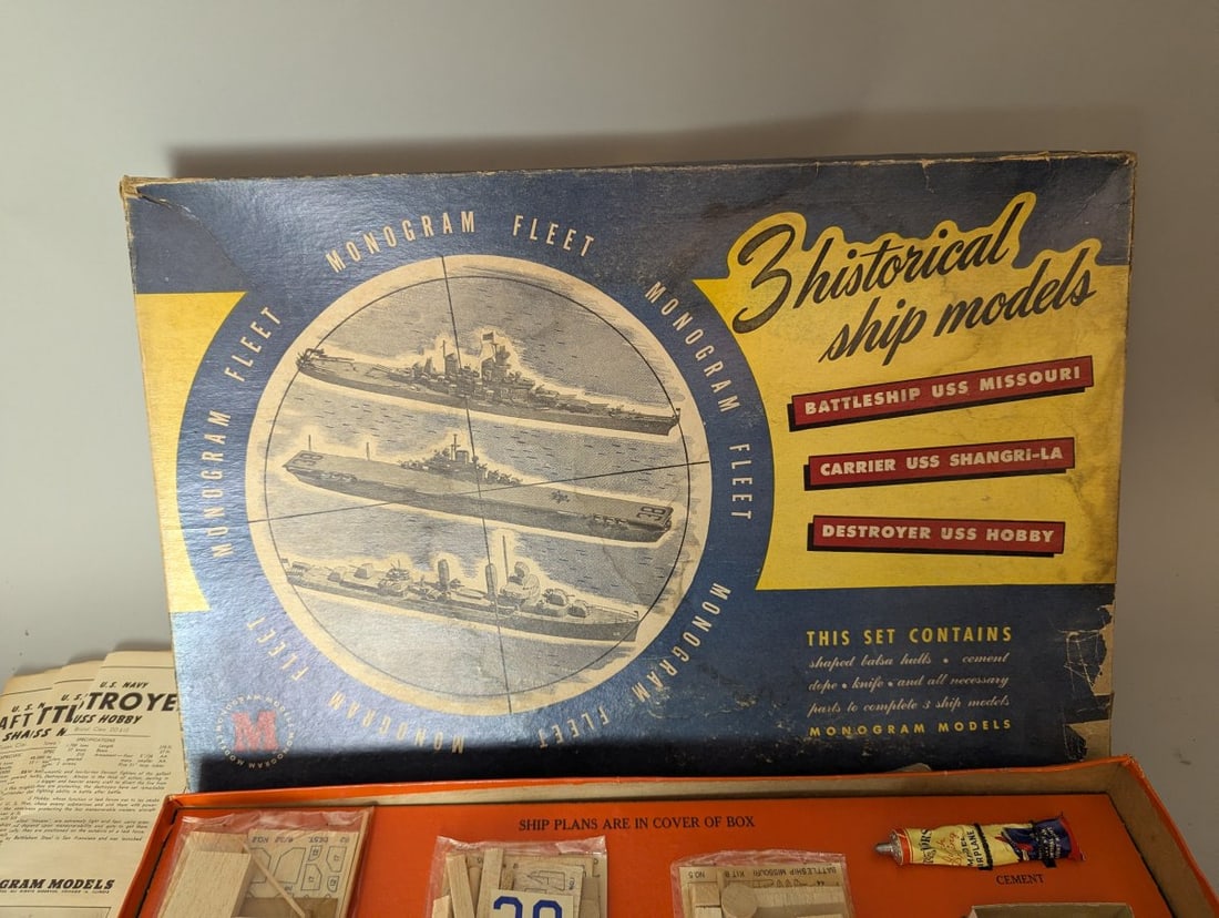 Monogram Fleet 3 Historical Ship Models Balsa Wood Kit Vintage 1946 Collectible - 2