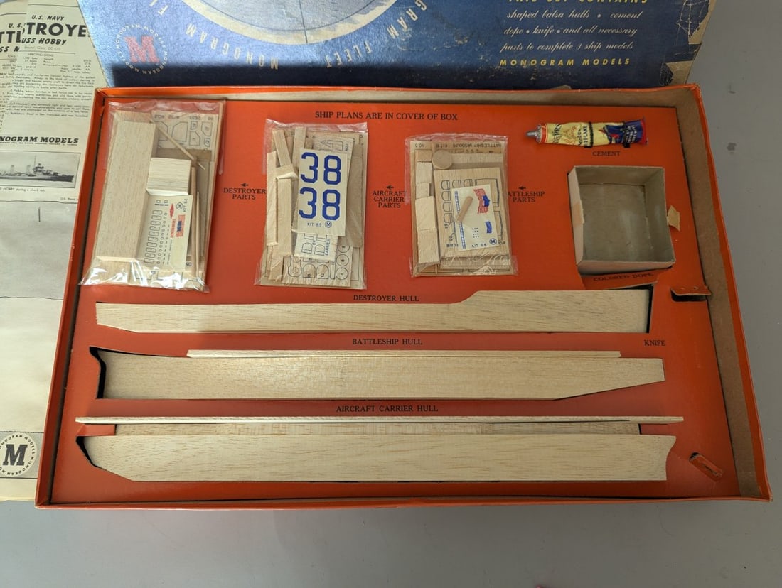 Monogram Fleet 3 Historical Ship Models Balsa Wood Kit Vintage 1946 Collectible - 3