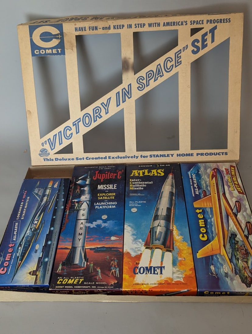 Comet Victory in Space Promotional Gift Set Model Kits for Stanley Home Products: **Important** Please read below description on how to avoid high shipping costs. Up for bid is a rare promotional gift set titled 'Victory in Space' by Comet, featuring four individual, unbuilt model