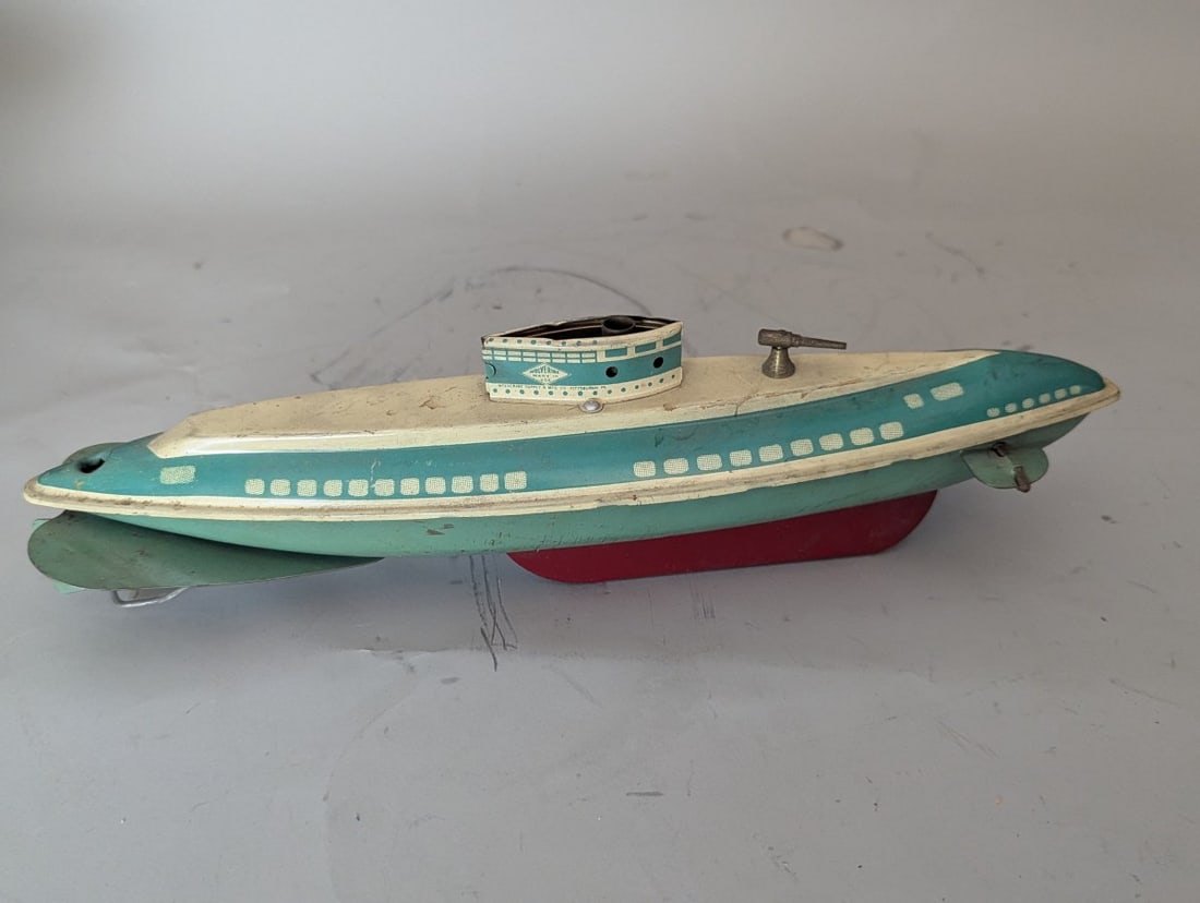 Wolverine No. 275 Tin Litho Wind-Up Submarine Vintage Collectible Mechanical Toy - 3