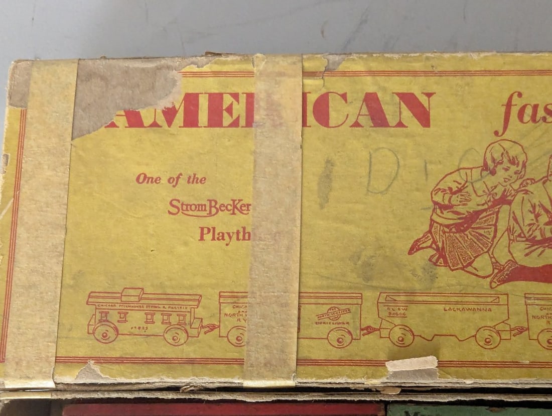 Vintage Strombecker American Fast Freight Wooden Toy Train Set with Original Box - 2