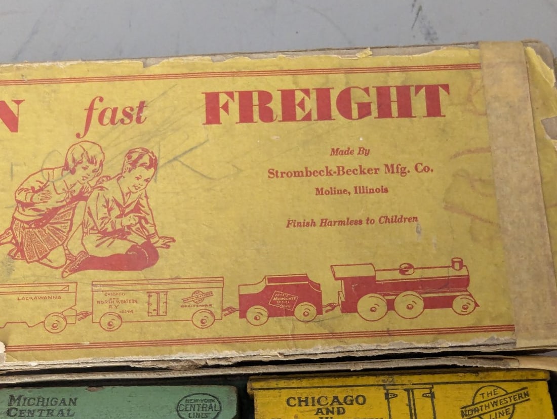 Vintage Strombecker American Fast Freight Wooden Toy Train Set with Original Box - 3